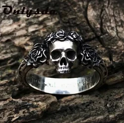 Men's Black Floral Skull Ring - 316L Stainless Steel Heavyweight Punk Biker Jewelry - 14 (OSR898)