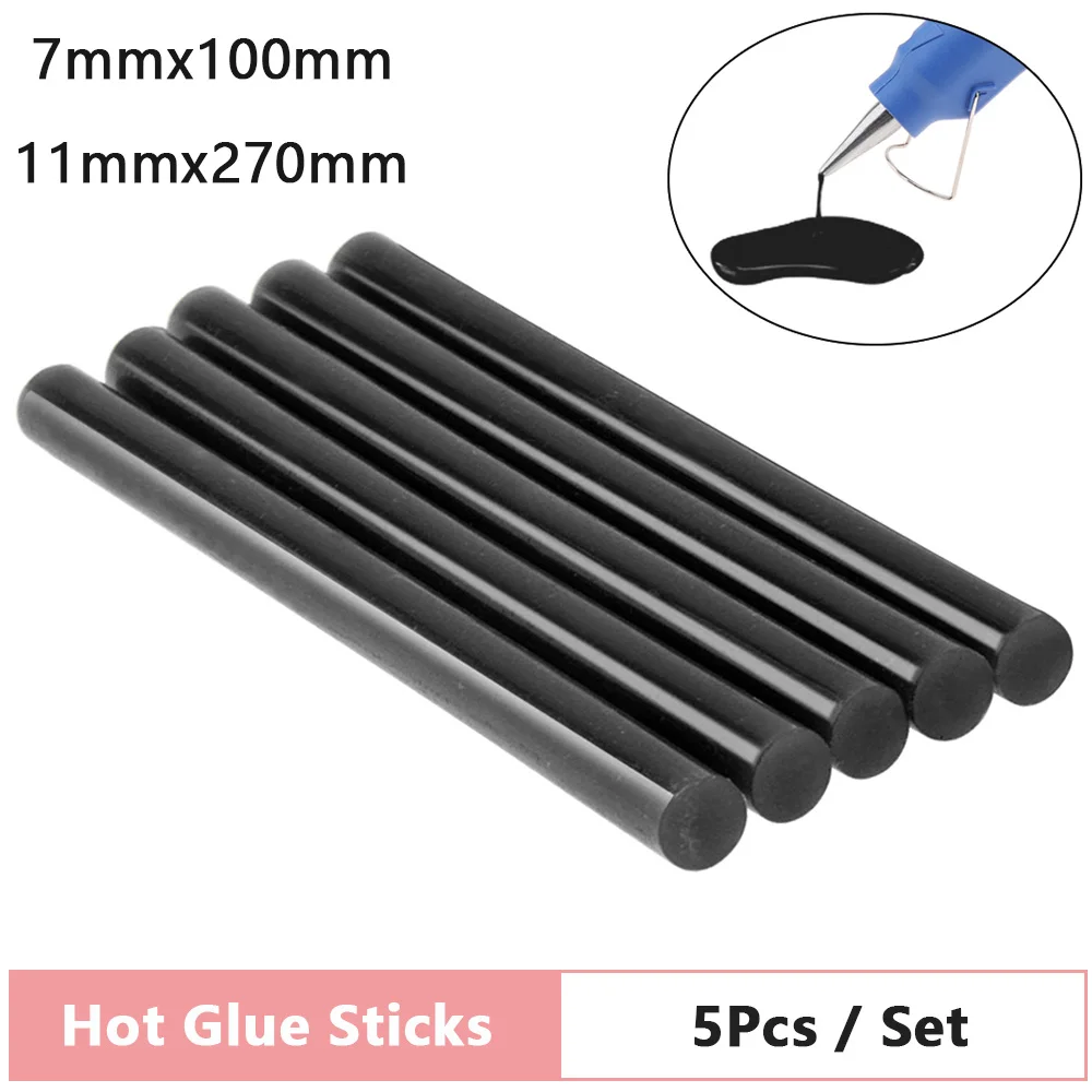 5pcs 7mmx100mm/11mmx270mm Black Hot Melt Gun Glue Sticks Gun Adhesive DIY Tools for Hot Melt Glue Gun Repair Alloy Accessories