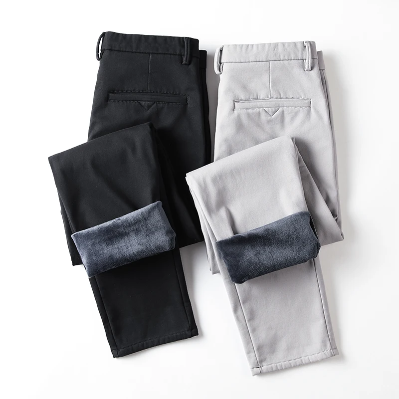Winter Neue Fleece Freizeithose Herren Business Klassische Plüsch-Hose Warm Dick Männliche Elastische Gerade Formelle Hose – Detail 5