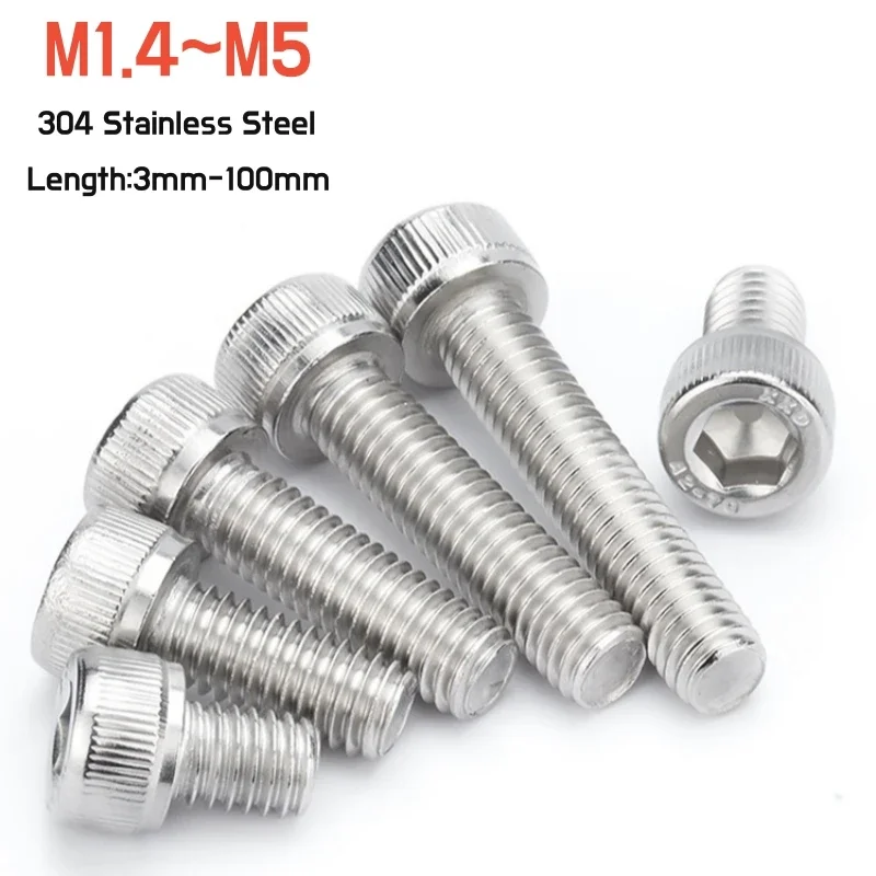 

M1.4 M1.6 M2 M2.5 M3 M4 M5 304 A2-70 Stainless Steel Allen Bolt Hexagon Hex Socket Cap Head Screws DIN912 Length 3-100mm