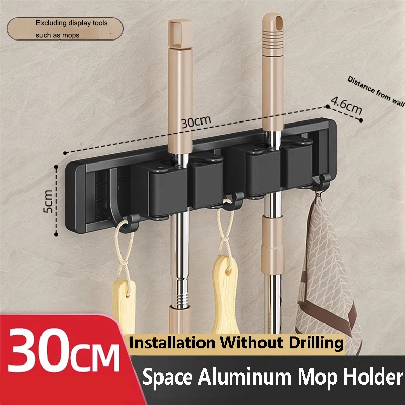 White Mop and Broom Organizer Mop Holder Rack Mop Holder Wall Mounted Strong Bro