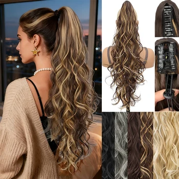 Parrucca sintetica a coda di cavallo per donna Coda di cavallo con artiglio ondulato lungo e riccio con coulisse Estensioni dei capelli con clip per aggiungere volume e stile