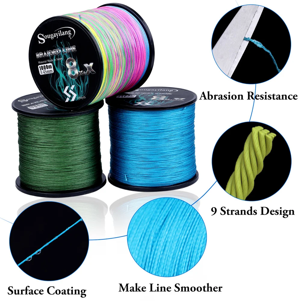 Fishing Line Sougayilang 9 Strands PE Fishing Line Raid Fishing Line 300M 500M 1000M Multifilament Wire Carp Tool Pesca