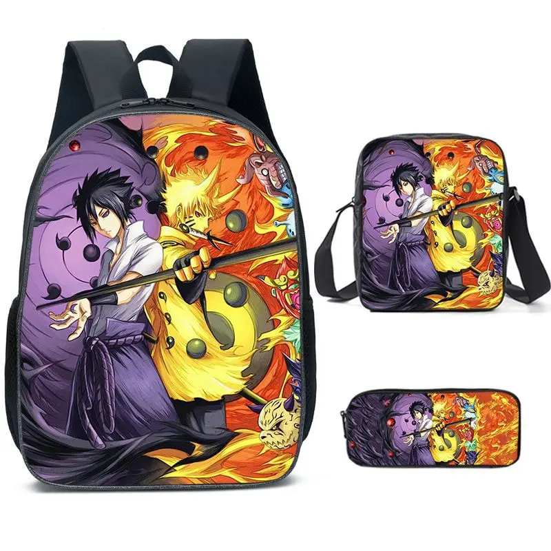 

3D Printed Naruto School Bag Backpack Class Student Backpack Three-piece Set Cartoon Character Children's Bag Mochila