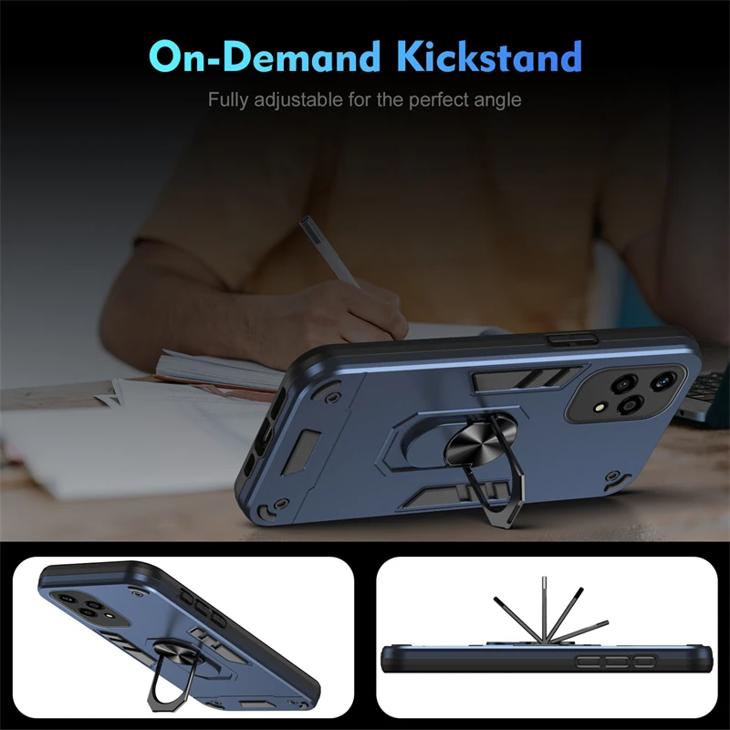 Enhanced Camera Lens Protection Armor Case with Magnetic Ring Stand Holder Back Cover