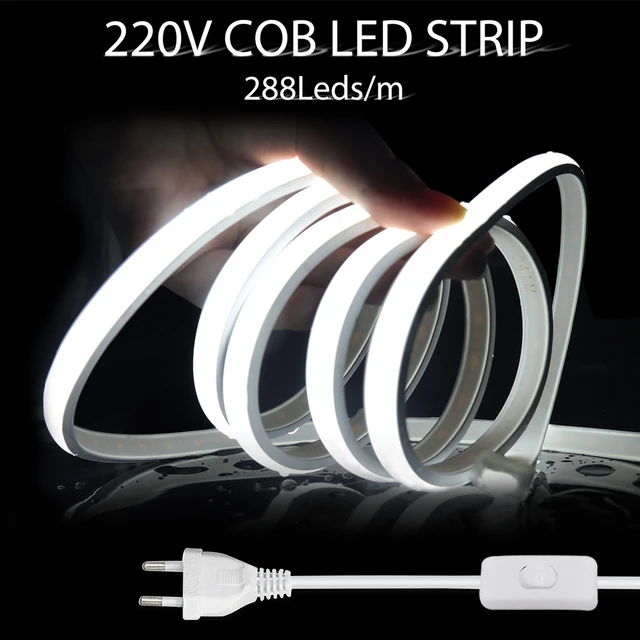 120leds/m Cob LED-Streifen 360 V mit Schalter EU UK Netz stecker super  helle lineare Außen lampe ra90 wasserdichtes flexibles LED-Band - AliExpress