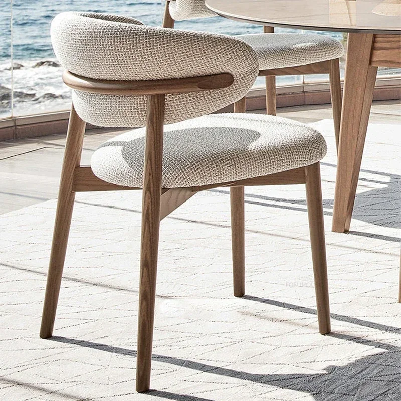 

Solid Wood Dining Chairs Nordic Designer Home Light Luxury Modern Backrest Leisure Fabric Chair Cafe Chaisse Indoor Furniture