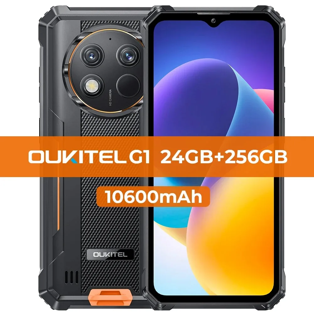OUKITEL G1 256GB スマートフォン Oukitel-G1頑丈なスマートフォン,6.52インチHD,10600mAh, 24GB