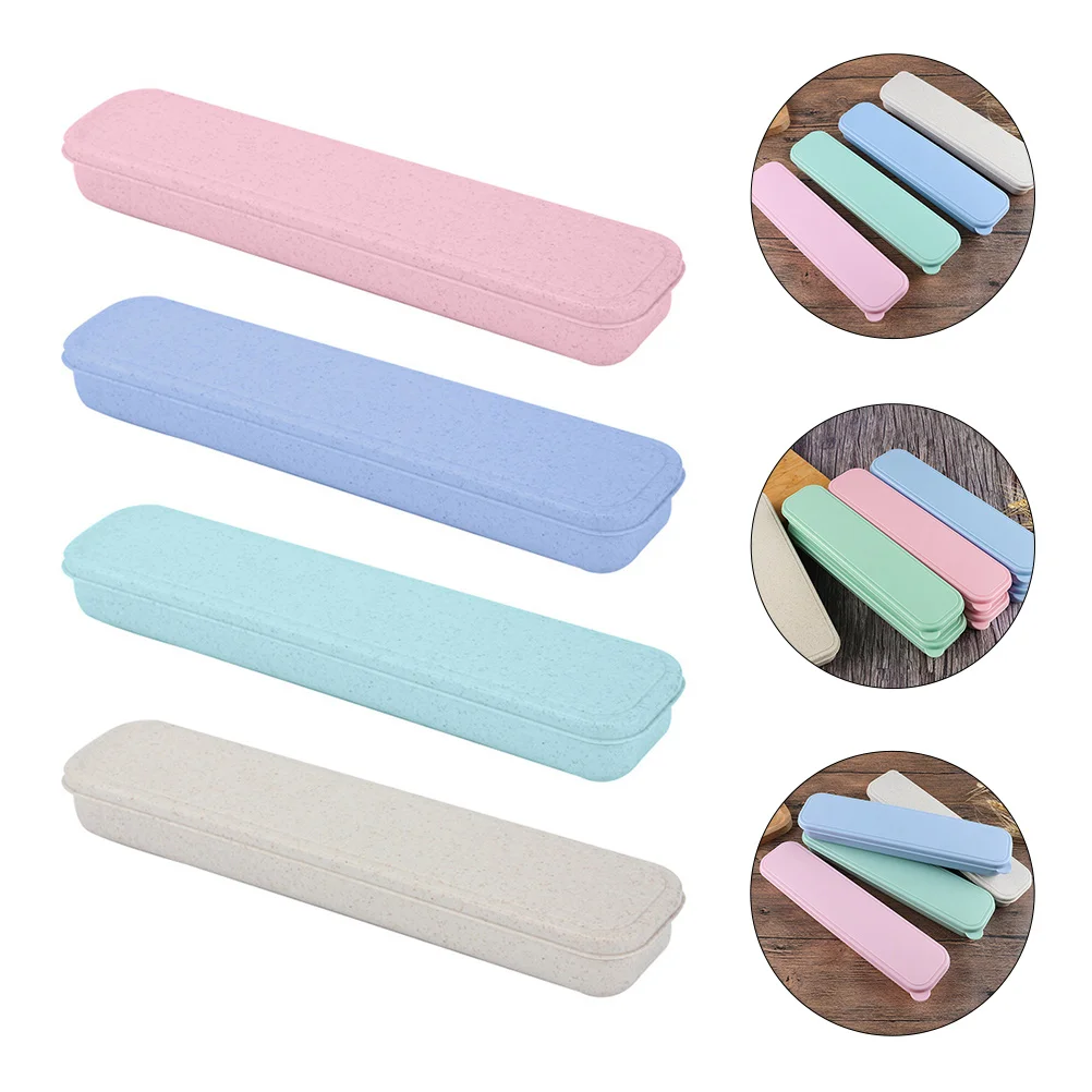 

4 Pcs Cutlery Storage Box Chopstick Silverware Travel Tableware Utensil Case Wheat