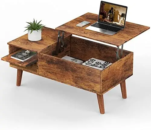 

Wood Lift Top Coffee Table with Larger Hidden Compartment and Adjustable Storage Shelf, Lift Tabletop Dining Table for Home Livi