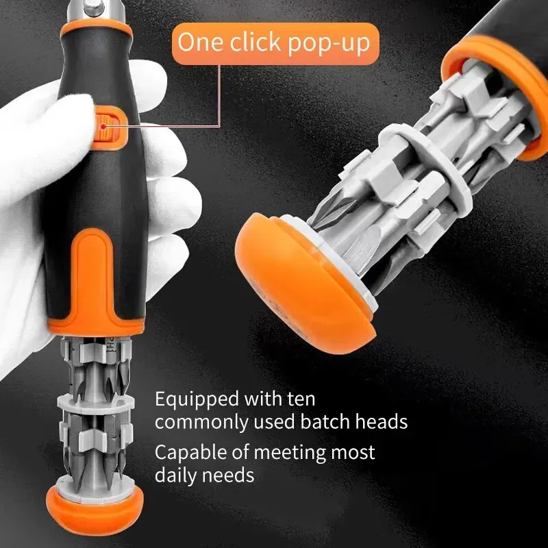 10 In 1 Portable Ratchet Screwdriver Multifunctional Hidden Screwdriver Head Corner Capable Multi Angle Screwdriver Set