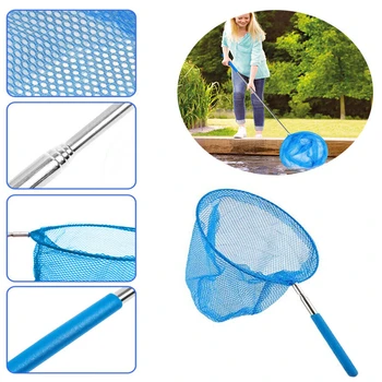 2023 New Telescopic Swimming Pool Net Rake Clear Cleaner Scoop Leaf Stainless Steel Skimmer Mesh Frame Kids Outdoor Fish Nett 1