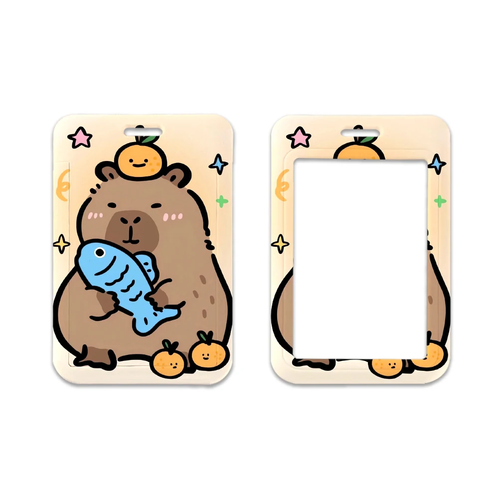 Cartoon Capybara Swimming Door Card Case Hanging Rope Badge Holder Neck Strap Business Card Small Gift card case holder