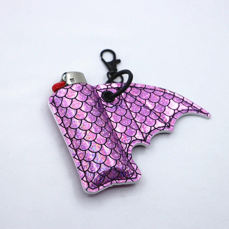 Gothic style purple laser batwing lighter case lighter storage bag with keychain