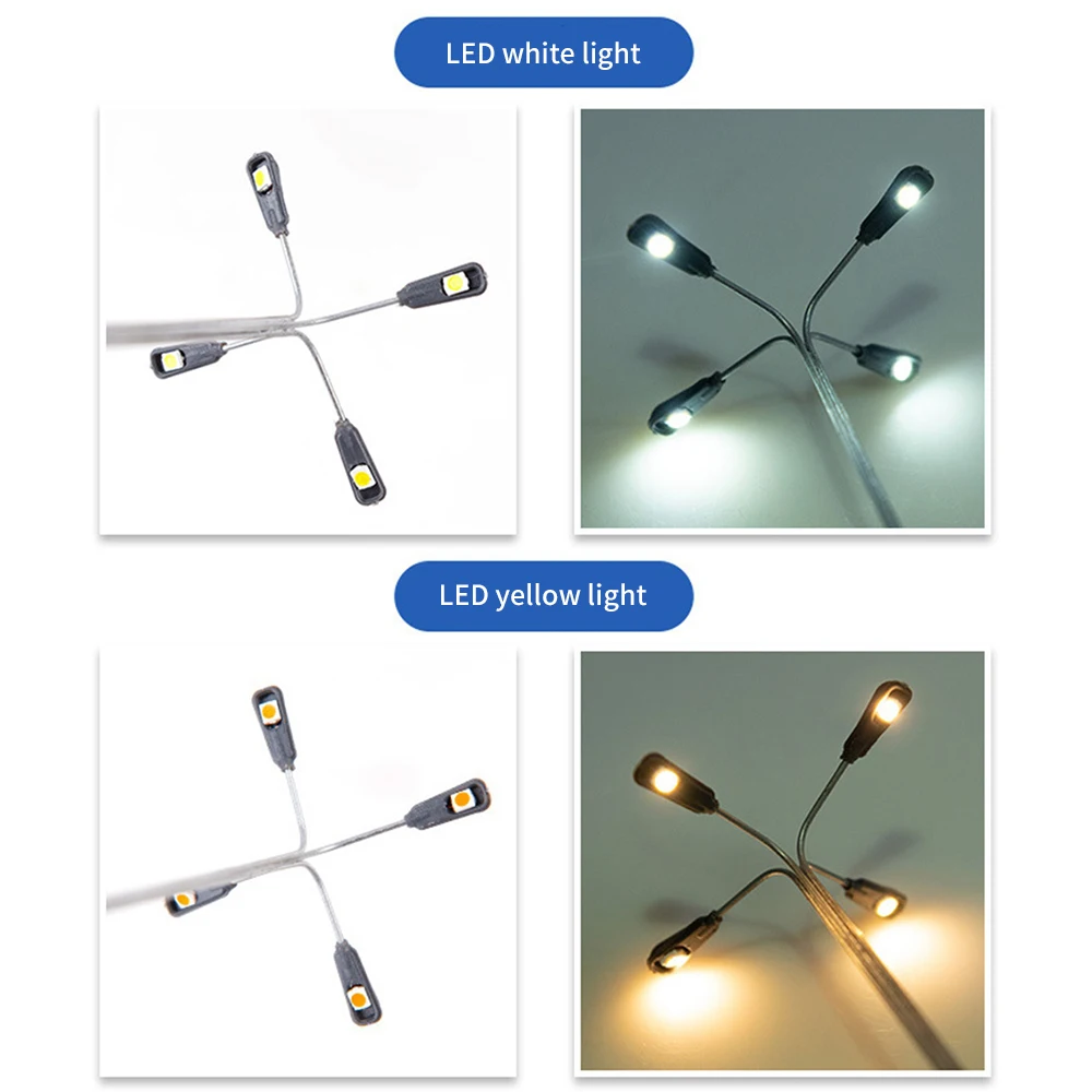 HO 체중계 미니어처 가로등 모델 철도 건축 램프 포스트, DIY LED 싱글, 2, 4 헤드 기차 레이아웃 램프, 1:75, 3V, 10 개