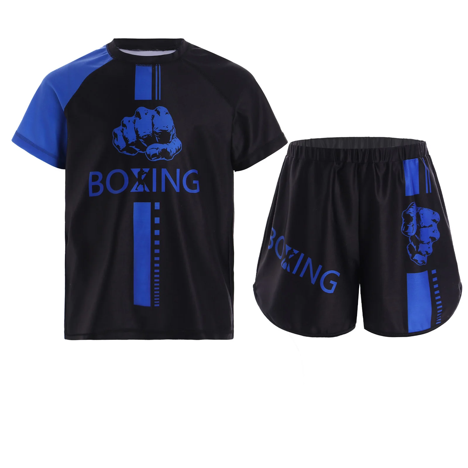 Sports apparel Kids Boys Muay Thai Sanda Boxing Suit Fashion Printed Boxer Short Sleeve T-shirt + Shorts Rashguard Bjj Gym Jerseys Sportswear