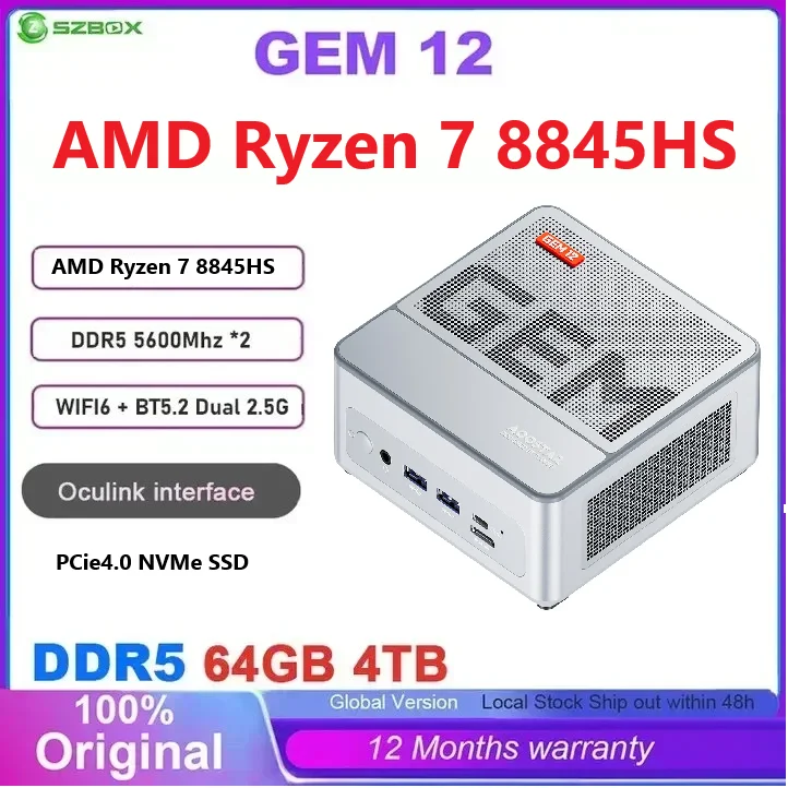 Aoostar GEM12 AMD Ryzen 7 8845HS Mini PC Windows 11 DDR5 32GB 1TB