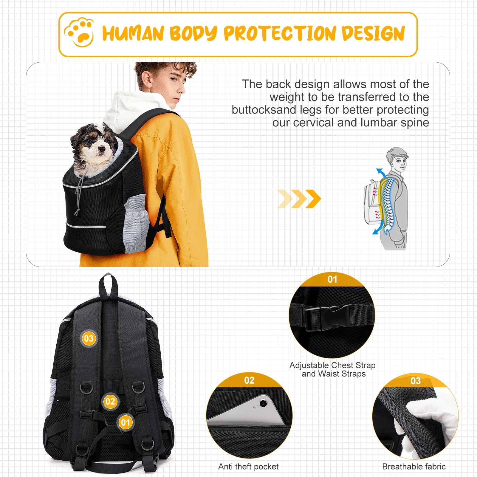 Cat and Puppy Transport Bag Travel Backpack, Cat Backpack, Puppy Outdoor Portable Bag, Camping Pet Carrier Breathable Backpack