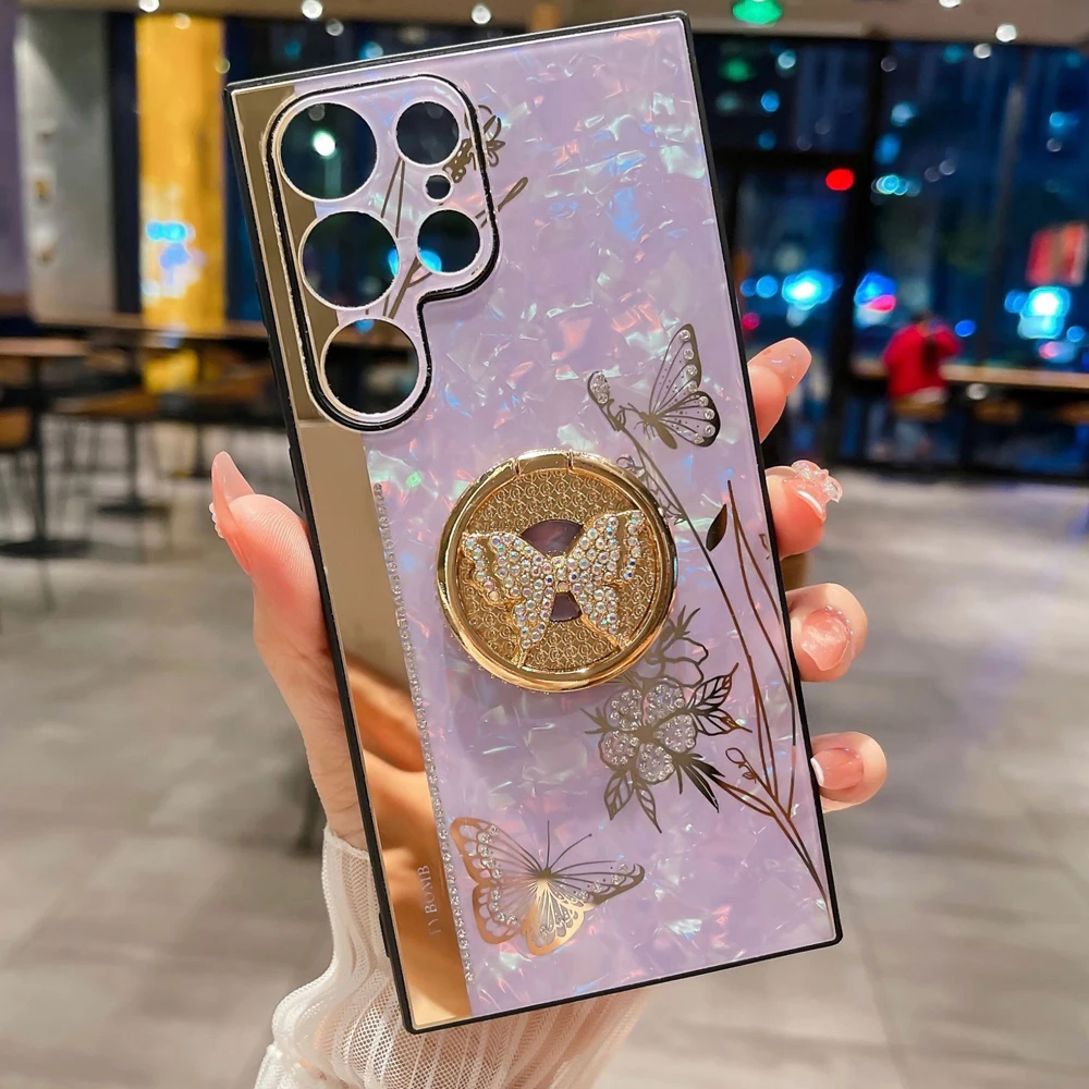 حافظة لامعة على شكل فراشة ماسية لامعة لهاتف سامسون...