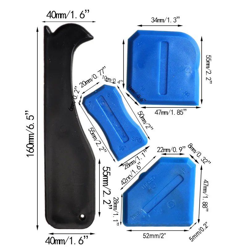 Scraper Tool Set 5In1 Silicone Scraper Caulk Tools Glass Glue Angle Scraper Stainless Steelhead Finisher Sealant Remove Grout Kit