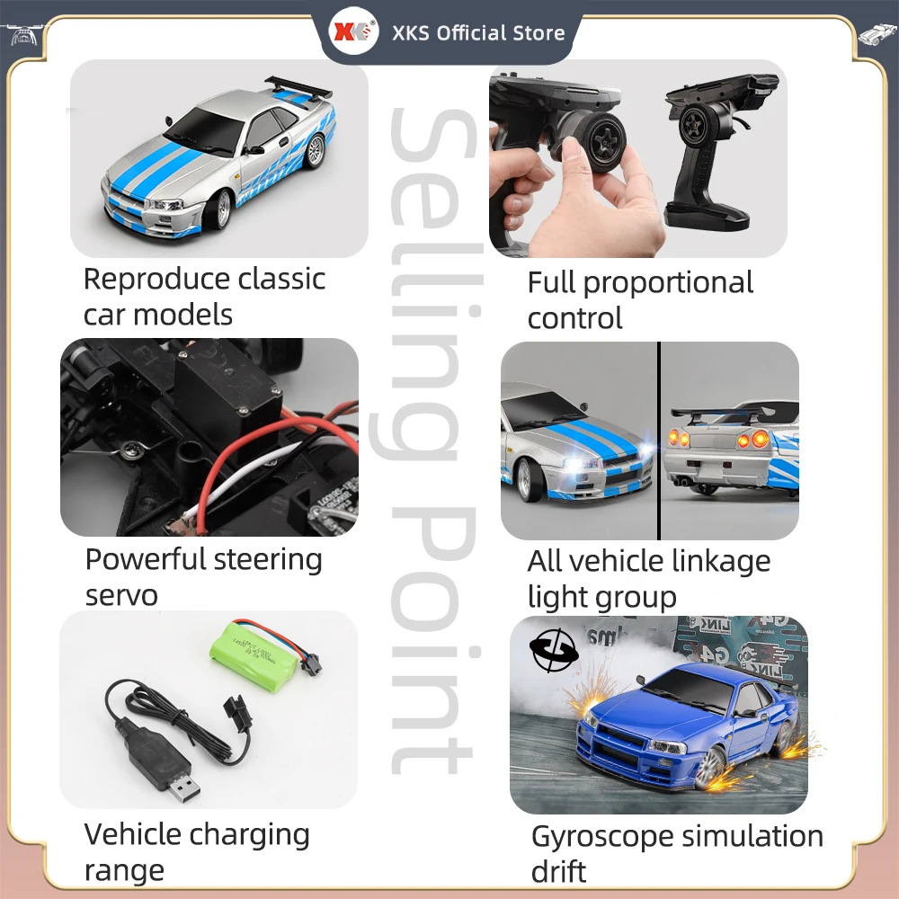 LDR/C LD1899 1/18 RC Model Drift Car GTR R34 Metal Alloy Body Shell Remote Control Car in Gyroscope Adult Children's Toys 2