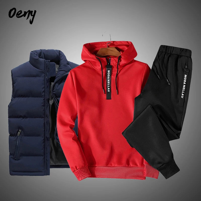 Solid Color Men's Sportswear Sets Patchwork Zipper Tracksuit Men