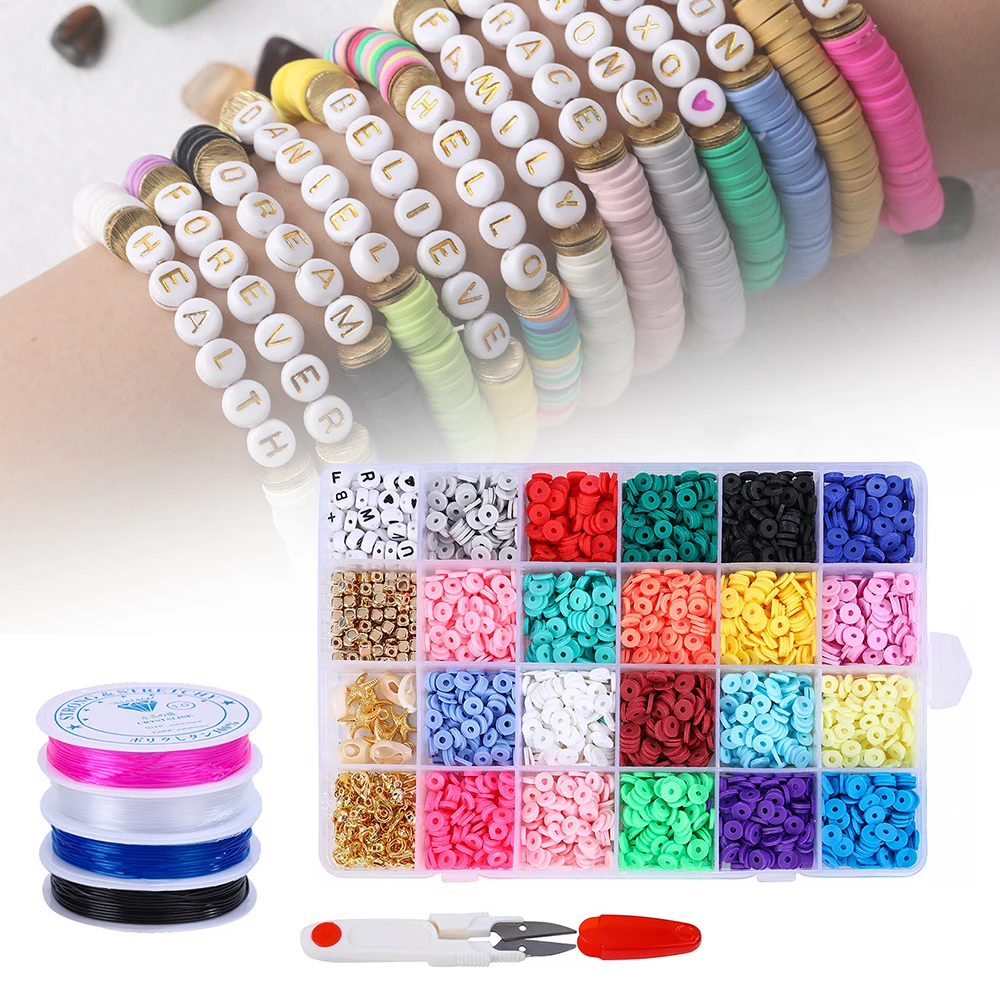 

Letter Beads for DIY Jewelry Making Flat Round Polymer Clay Spacer Charms Beads Kit Bracelet Necklace Accessories Gift 2022