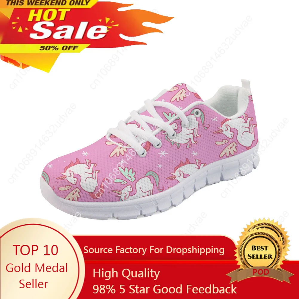 Cartoon Unicorn Printed Women Flat Shoes Ladies Fashion Lace-up Sneaker Shoes For Girls Cute Breathable Footwear