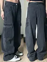 American Vintage Cargo Pants Women Retro Vibe Style Loose Fit Multi Pocket Denim Trousers Casual Straight Leg Workwear Fashion - Image 3