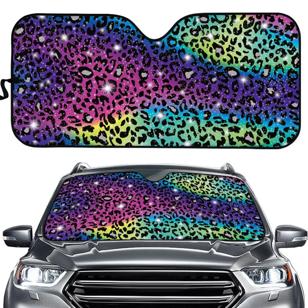 

INSTANTARTS Trendy Biling Leopard Print Car Sun Shade for Windshield Cars Heat Reflector Auto Windshield Sun Shade Car Protector