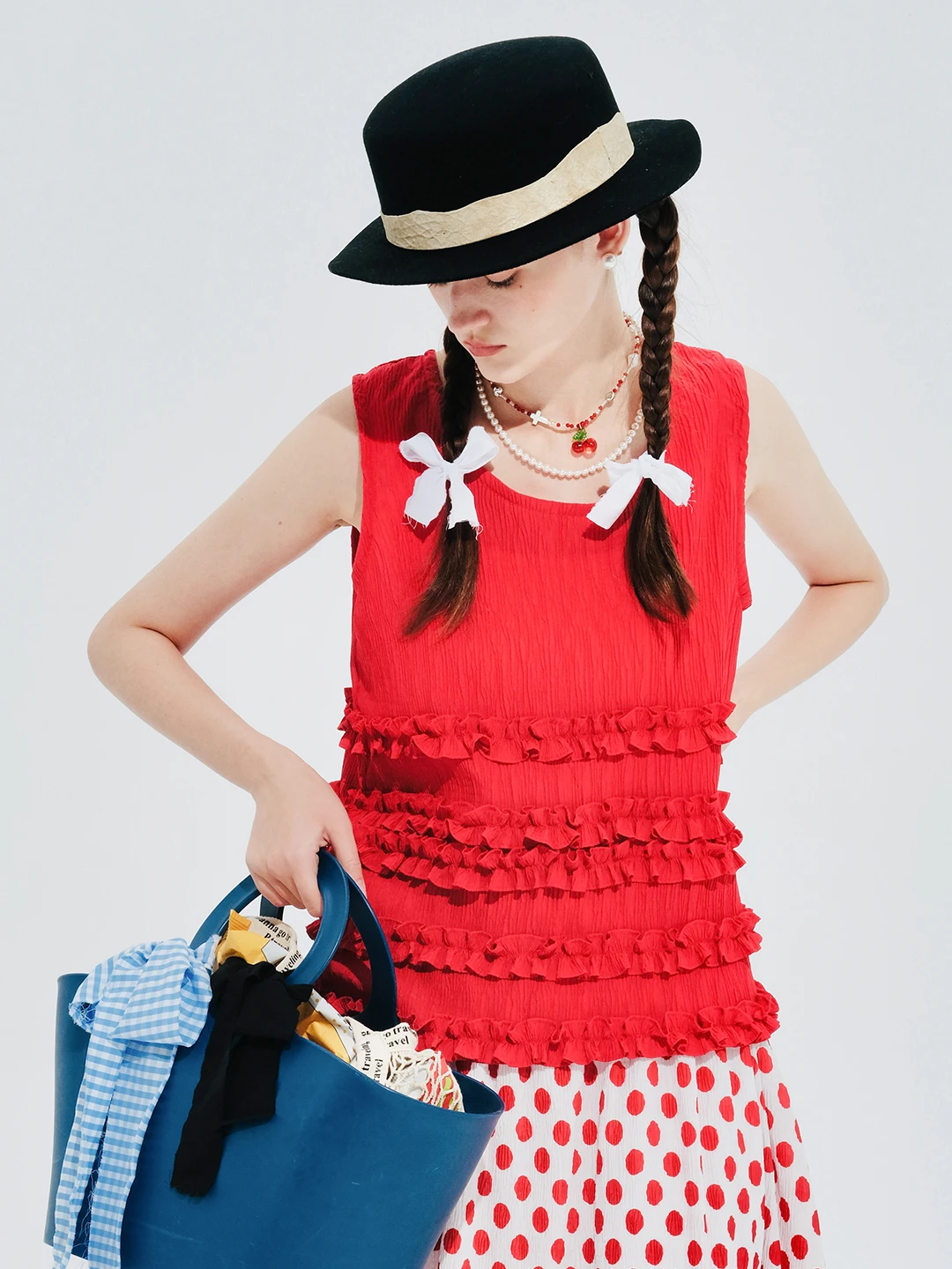 

IMAKOKONI original design vest lace stitching red top ladies 244618