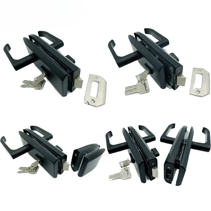 304 stainless steel Frameless glass door handle lock Office partition door lock Punch installation black brush for 12mm glass
