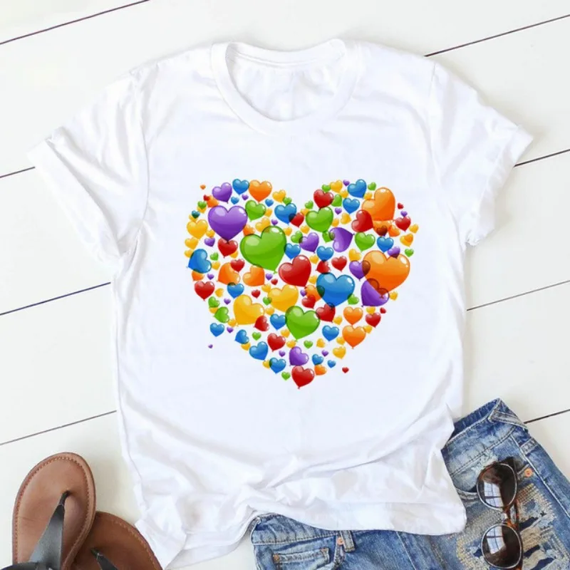

Spring Women's Short Sleeve T-shirt New Creative Heart Cartoon Valentine's Day Print Graphic T Shirts Oversized Tee Tops Goth