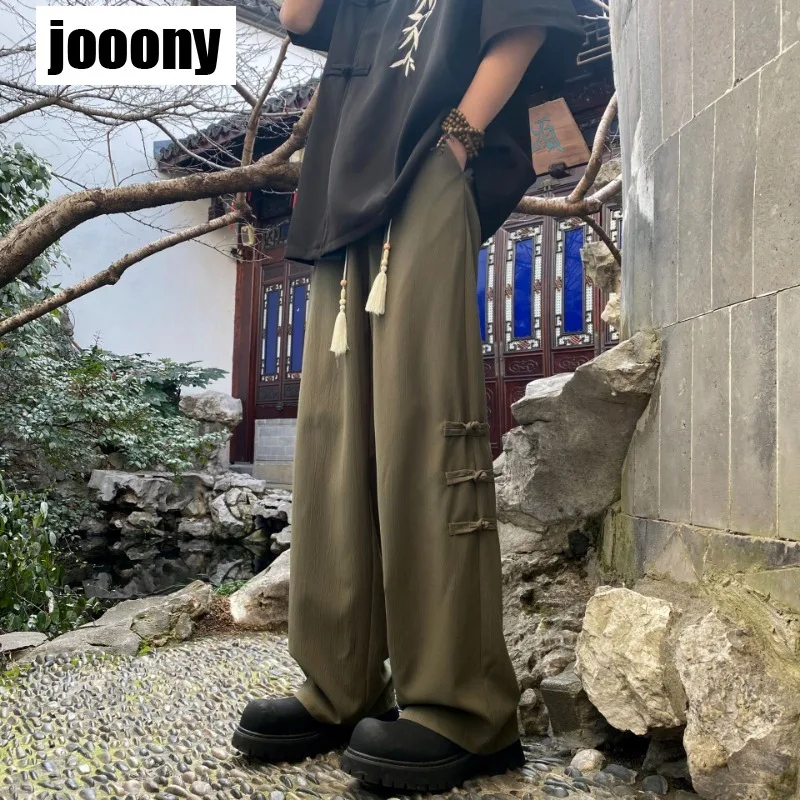 남성용 캐주얼 루즈 패션, 편안한 심플 퓨어 템퍼러먼트 팬츠, 중국 스타일 드로스트링 패션, 고급 스트레이트 팬츠, 데일리