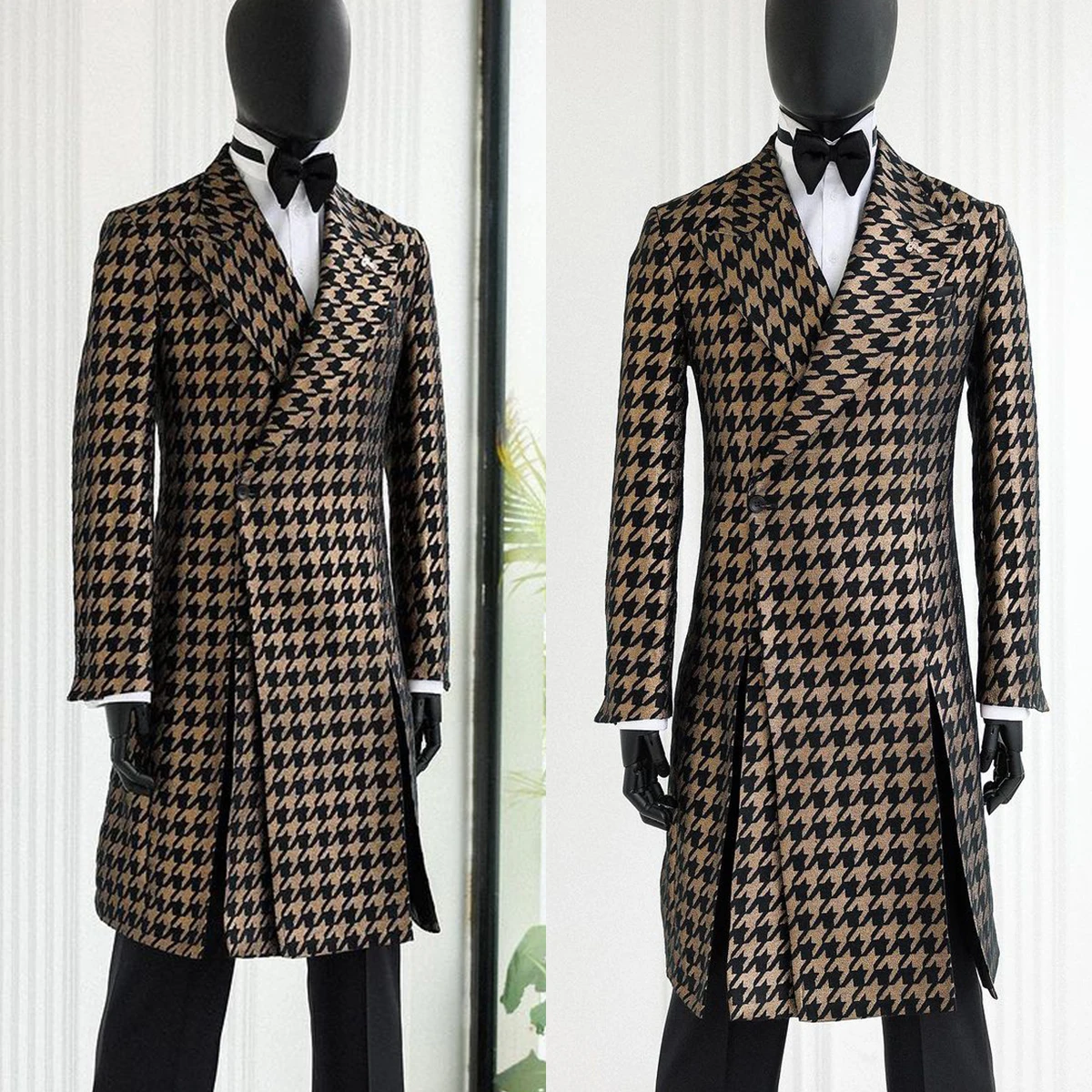 Mens Winter Checked Coat Peaked Lapel Wool Jacket Outerwear Thicken Warm Men Business Coats Only One Piece