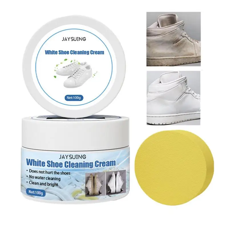 100g White Shoes Cleaning Cream Stains Remover Shoes Whitening All-Purpose Cleansing Cream With Wipe Sponge For Shoes Sneakers