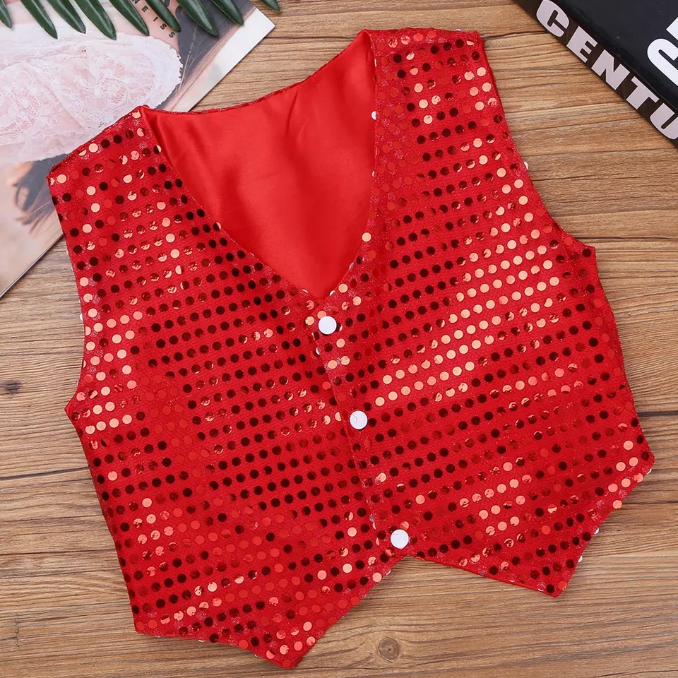 Gilet Paillettes Con Papillon Per Bambini - Costume Carnevale Jazz, Hip Hop E Balletto