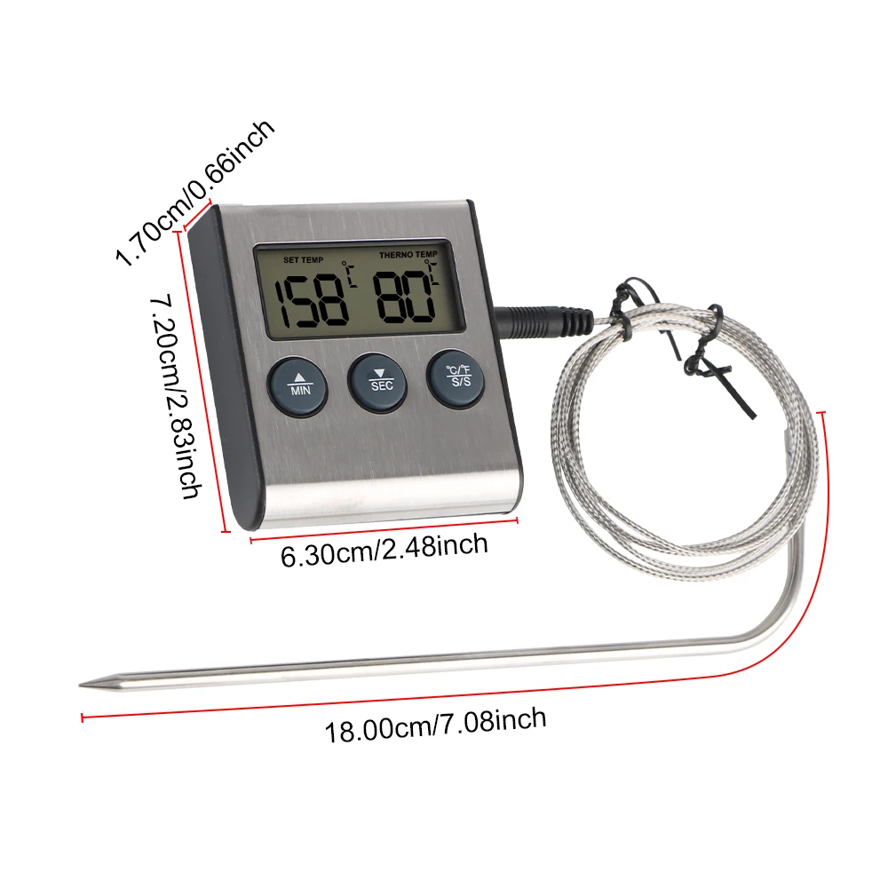 Digital BBQ Thermometer Probe Temperature Cooking Oven Meter Grill Timer Function New Meat Kitchen Food Stainless Steel 3