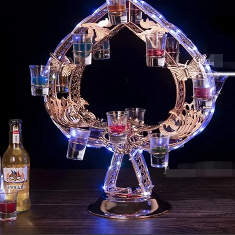 Rechargeable LED Luminous Growing Cocktail Tray Heart Shaped Wine Glass Cup Holder For Bar Disco Club Party Supplies