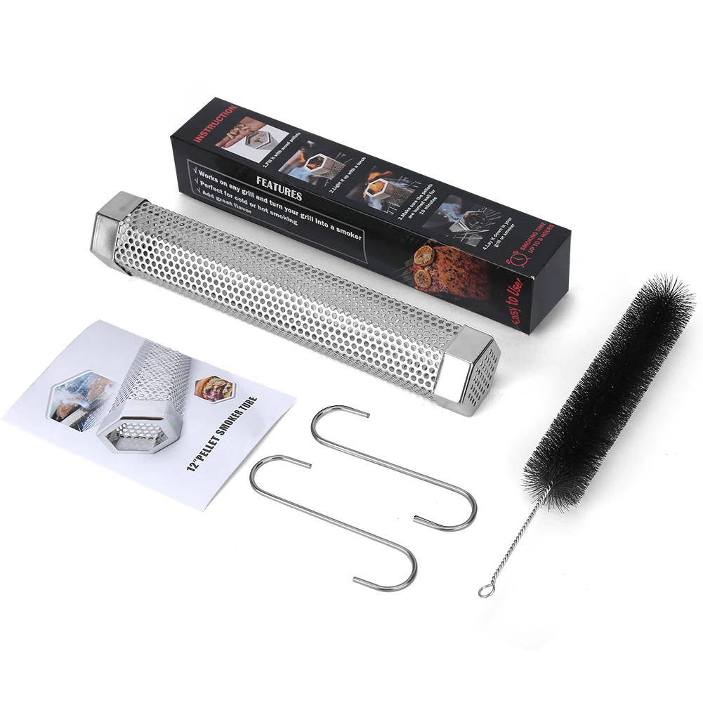 Pellet Smoker Tube 12 Inch Stainless Steel Wood Pellets Smoke Generator Hot or Cold Smoking Work BBQ Grill Smokers smoker accessories