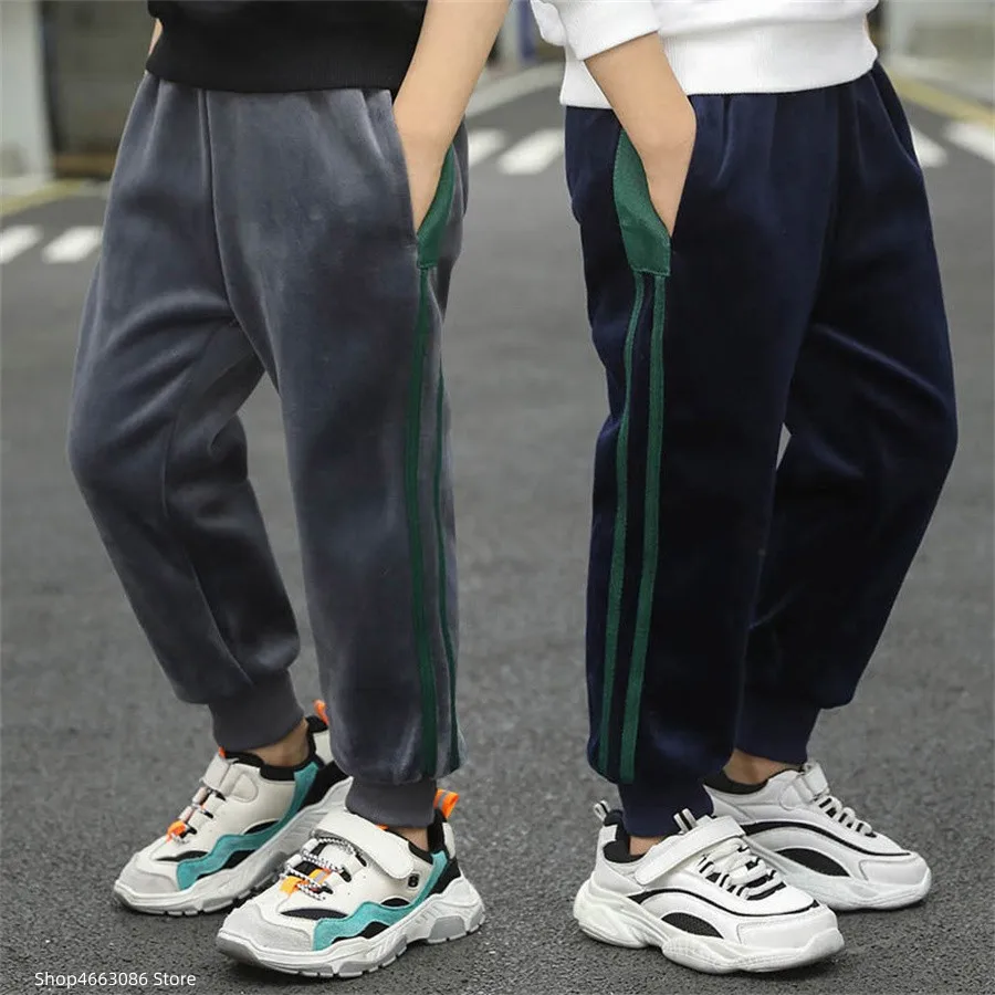 

Teen Boys Winter Warm Pants Elastic Waist Trousers 3-12 Years Children Clothing Plus Velvet Kids Trousers Casual Corduroy Pants