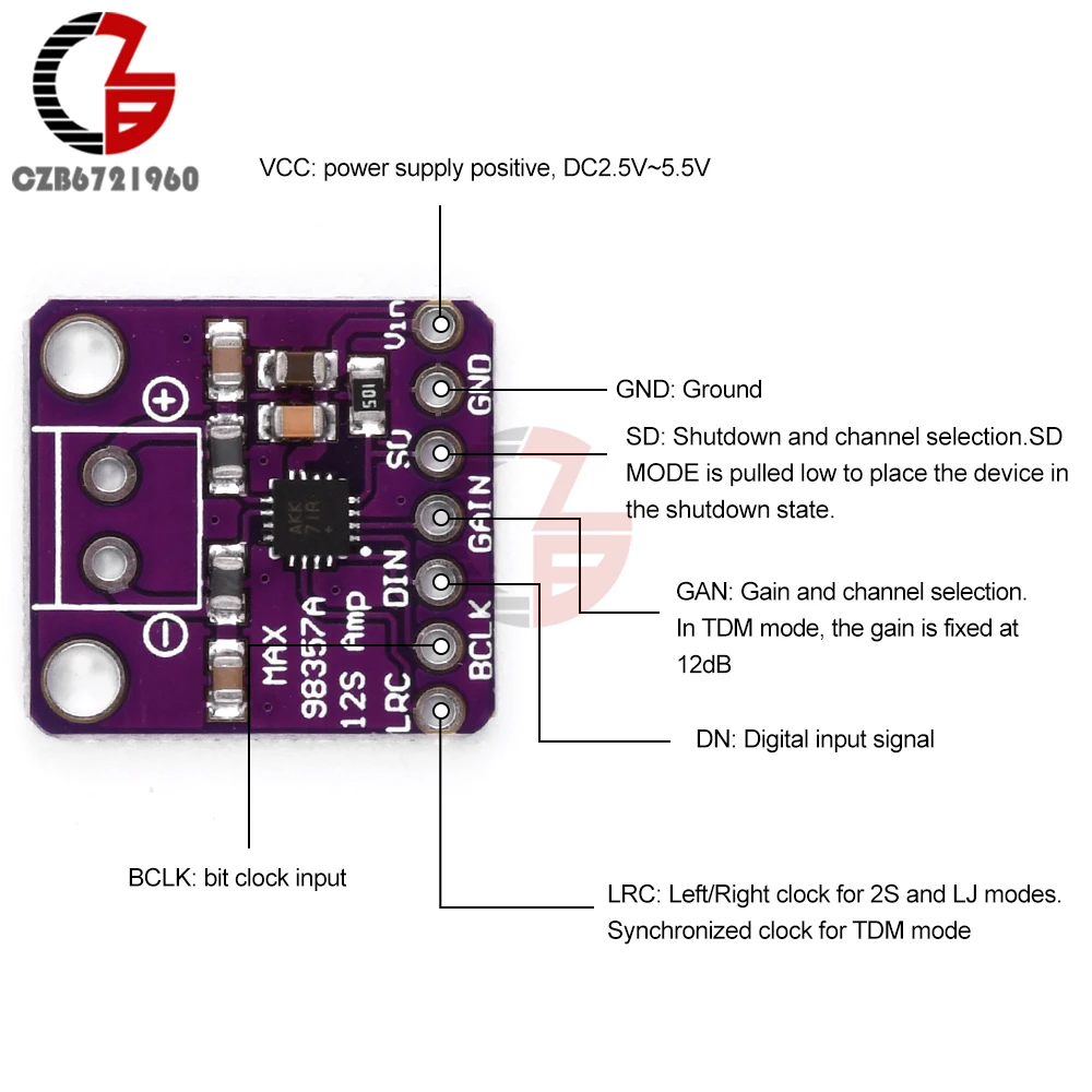 【New arrival】 MAX98357 I2S Audio Amplifier Module Class D Amplifier Decoder Module Filterless Audio Board for Raspberry Pi ESP32.
