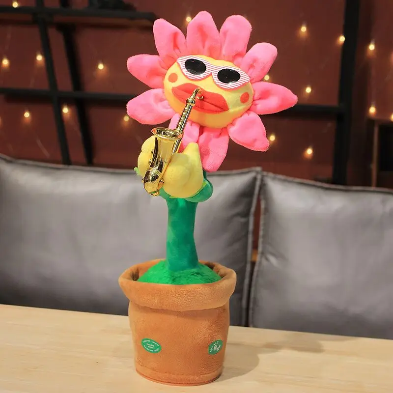 35cm Electric Sunflower Stuffed Plush Doll Much Songs USB Saxophone Dancing Singing Sunflower Toys Funny Children Toy Gift plush toys electric interactive toy
