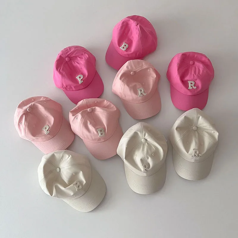 Pink Series Children Baseball Hat Fashion RP Letter Kids Peaked Cap Solid Color Cotton Outdoor Sun Visors Boy Girl Summer Bonnet 3