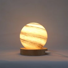 

3D Glass Three White Light Moon Lamp Universe Starry Sky Solid Wood Base Night Light Stray Planet Desk Lamp USB Power