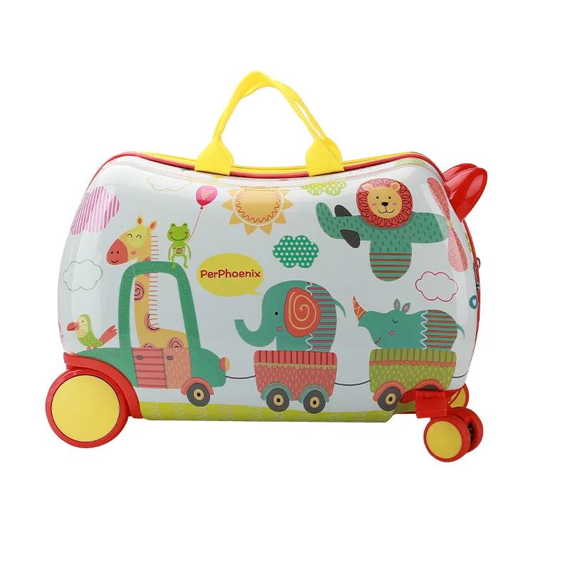 Cartoon Kids Luggage Can sit or ridden Children Travel Bag Trolley Suitcase on spinner wheel