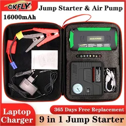 GKFLY 16000mAh Car Jump Starter Air Pump Compressor 600A Starting Device Cables 12V Portable Car Battery Booster Charger LED