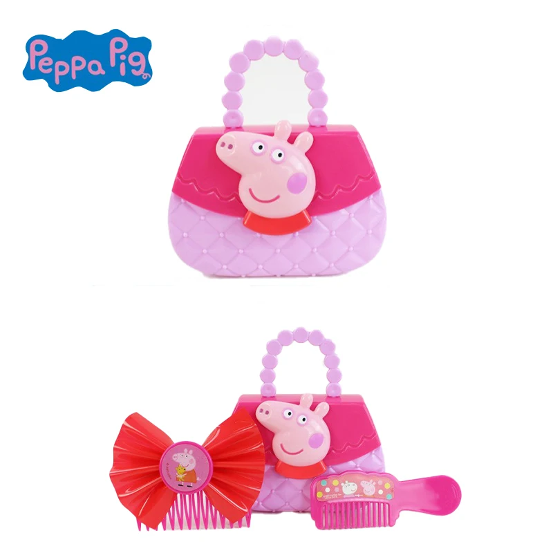 Set Peppa Pig Children's Imitation Mirror Comb Makeup Box Makeup Bag for Girls Princess Dressing Table Home Toy Birthday Gift