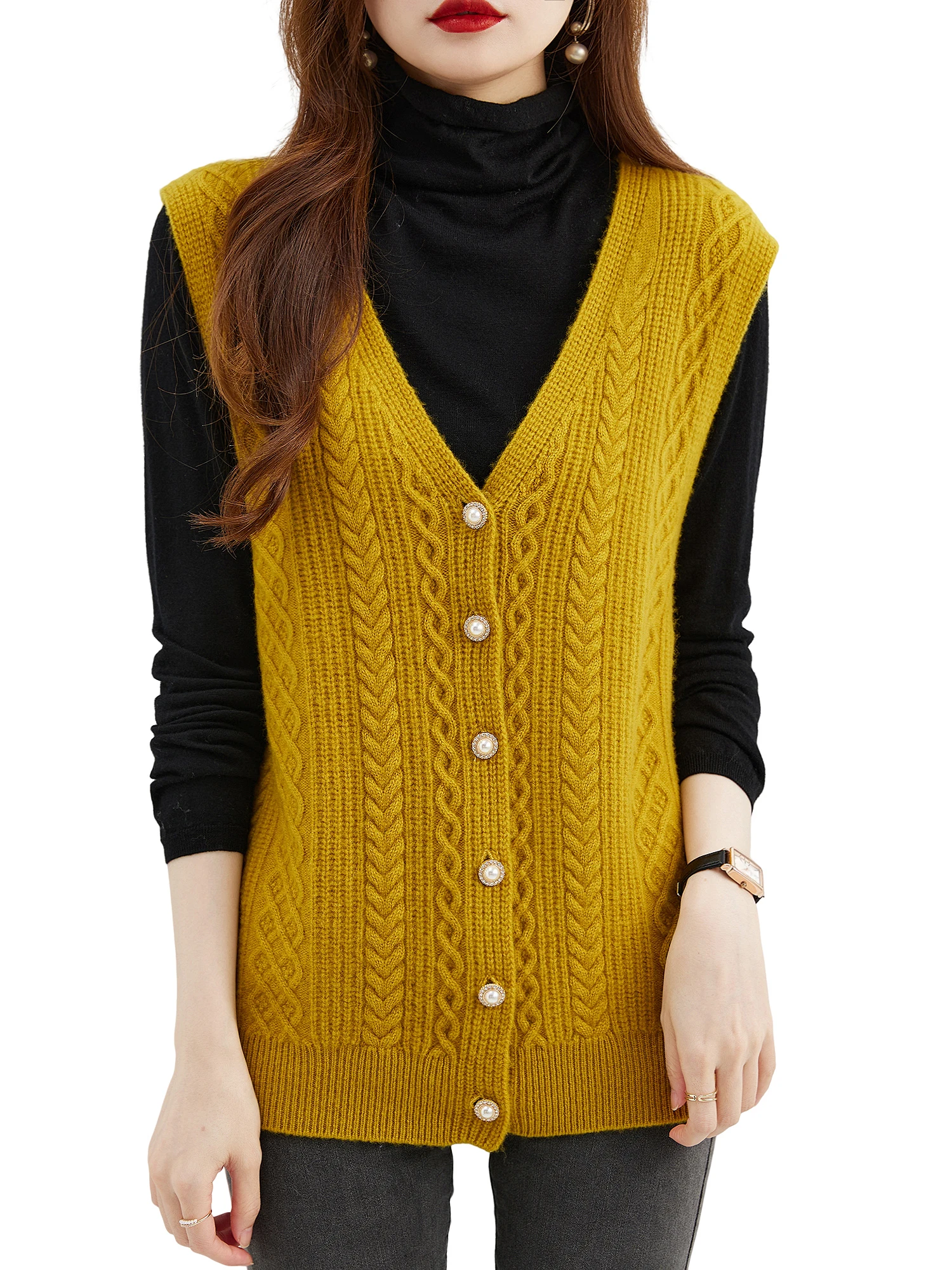 Gilet maglione da donna 100% lana Merino autunno inverno scollo a