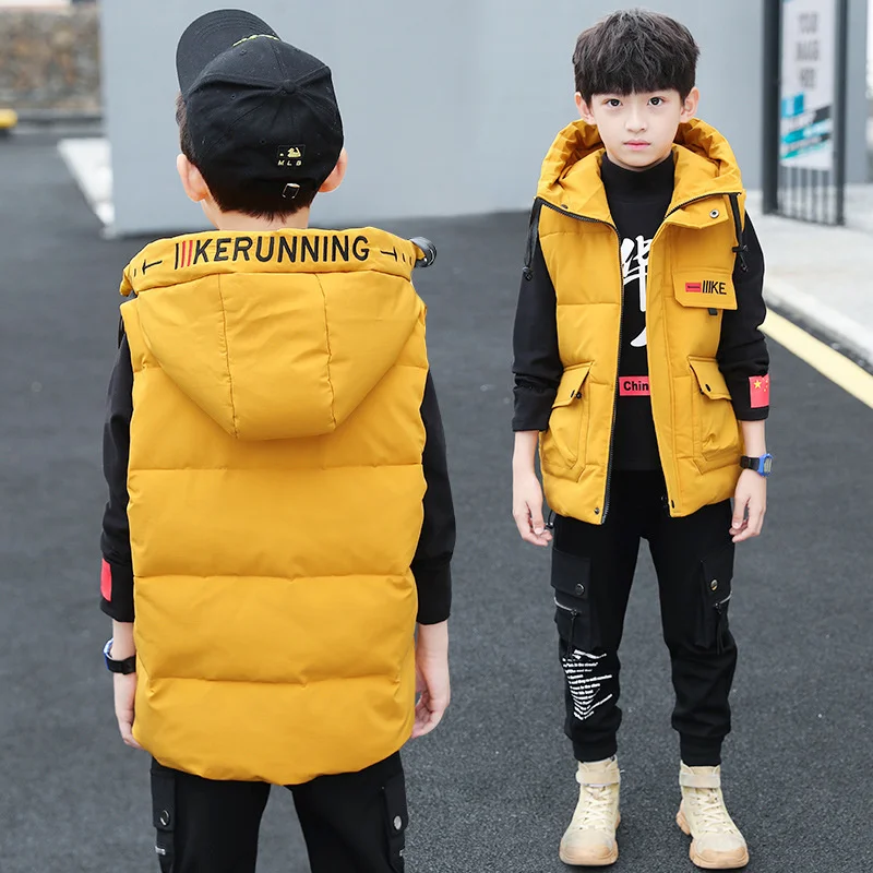 Autumn Winter Children Sleeveless Hoodies Jacket Kids Casual Waistcoat Boys Thicken Warm Long Vest Teenager Coat Outerwear children vest